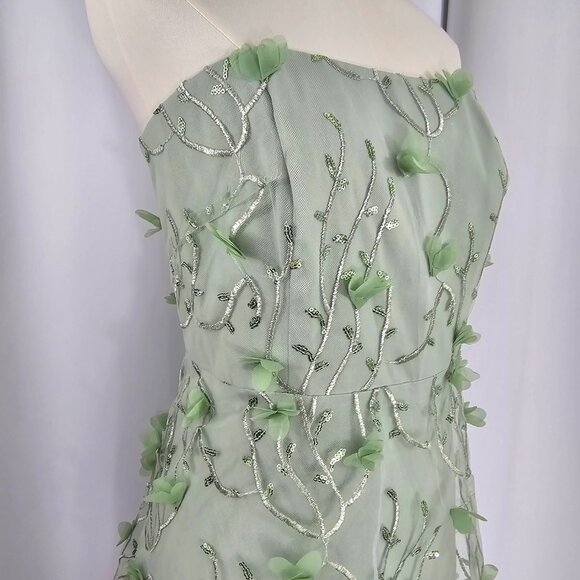 Dessy Collection Strapless Green 3D Embroidered Sequin Tiered Maxi Dress Sz 14R - Picture 7 of 14